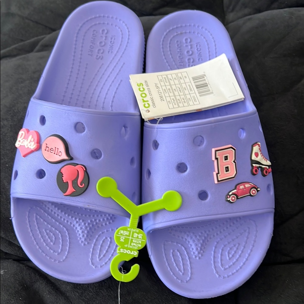 CROCS Women Lavender Slippers with Barbie Charms